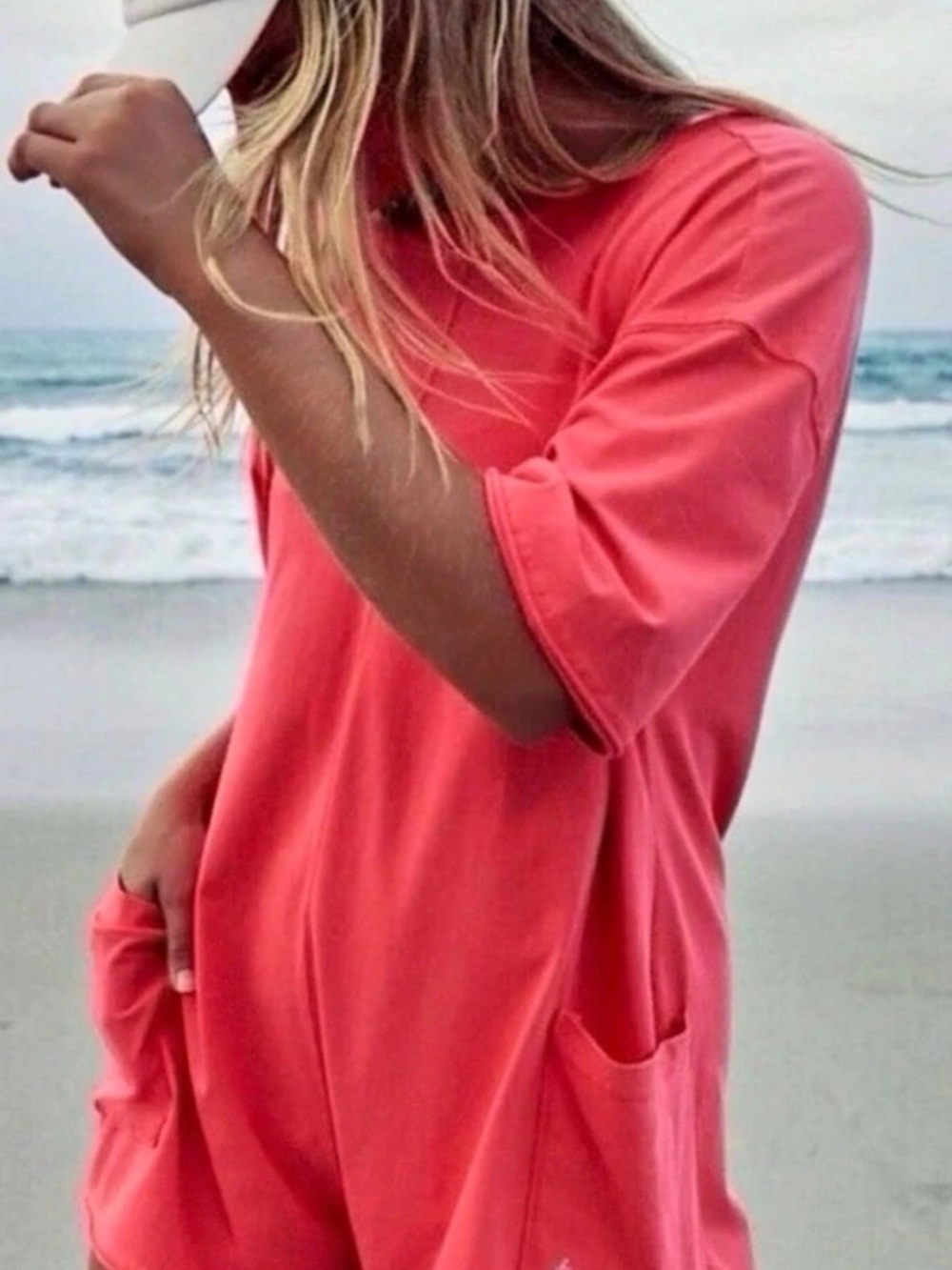 Free People Hot Shot Tee Romper Coral